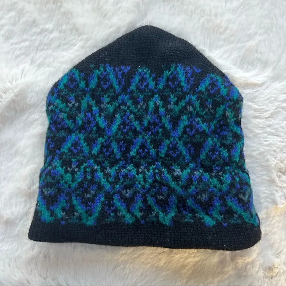 Vintage 80s Columbia Sportswear Beanie Hat Knit Fair Isle 100% Wool MadeInCanada